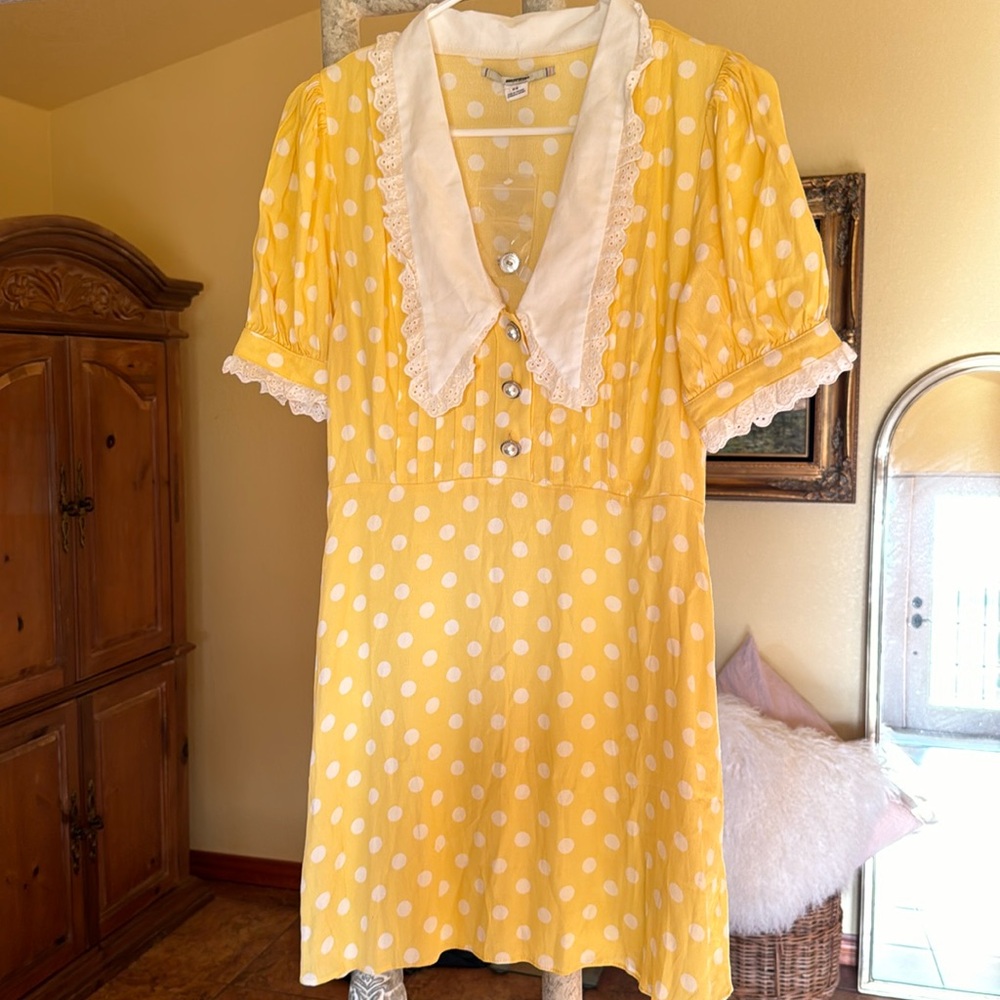 NWT Kimchi Blue Yellow Polka Dot Dress Medium